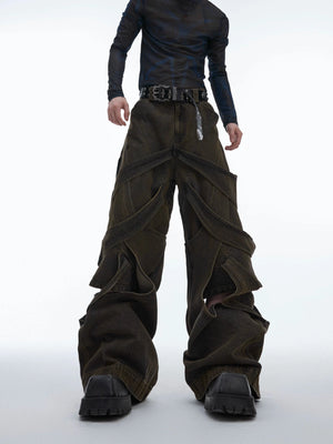 Washed Cutout Flared Utility Jeans | Wide-Leg Denim - main image 2
