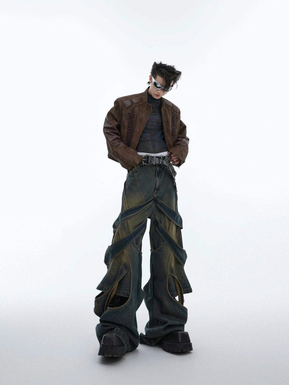 Washed Cutout Flared Utility Jeans | Wide-Leg Denim - main image 3