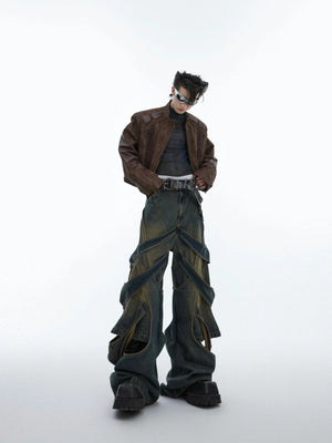 Washed Cutout Flared Utility Jeans | Wide-Leg Denim - main image 3