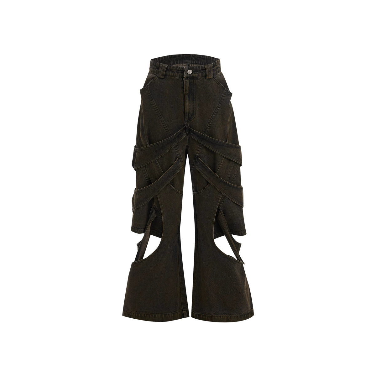 Washed Cutout Flared Utility Jeans | Wide-Leg Denim - Black