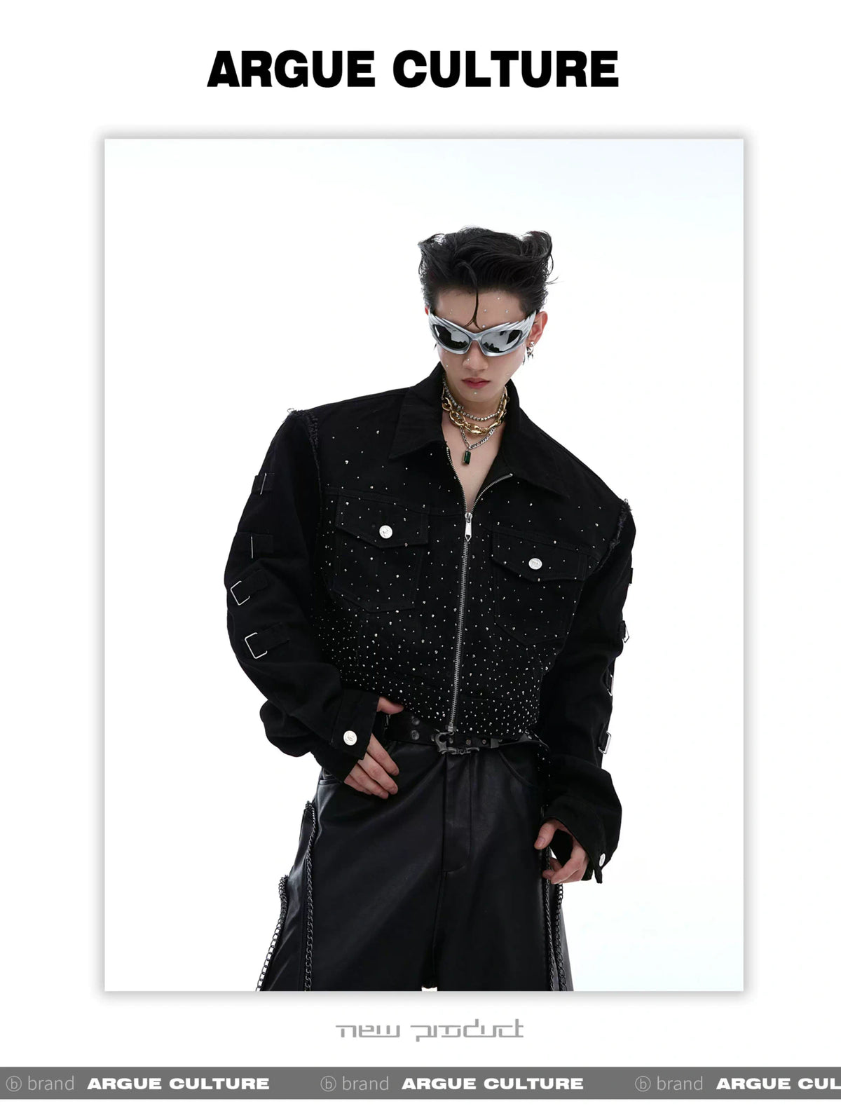 Black Sequin Cropped Jacket with Structured Shoulders - description image 2