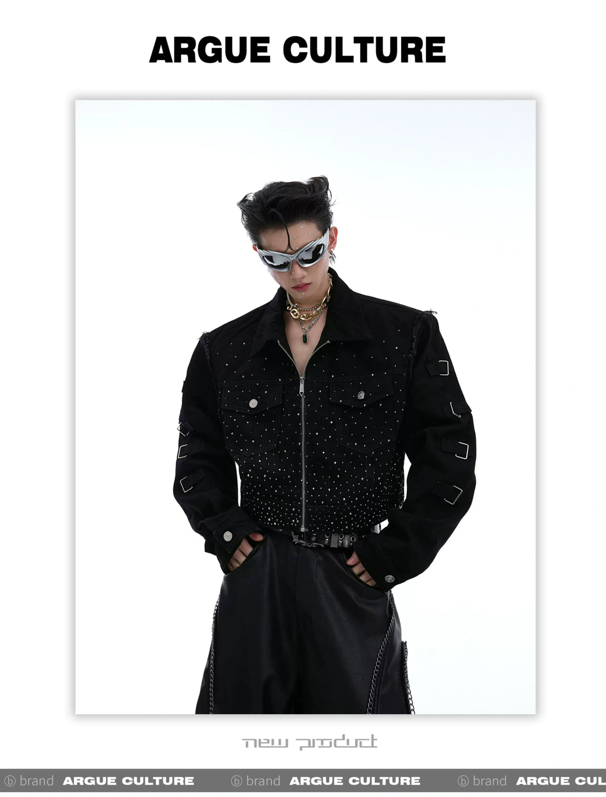 Black Sequin Cropped Jacket with Structured Shoulders - description image 3