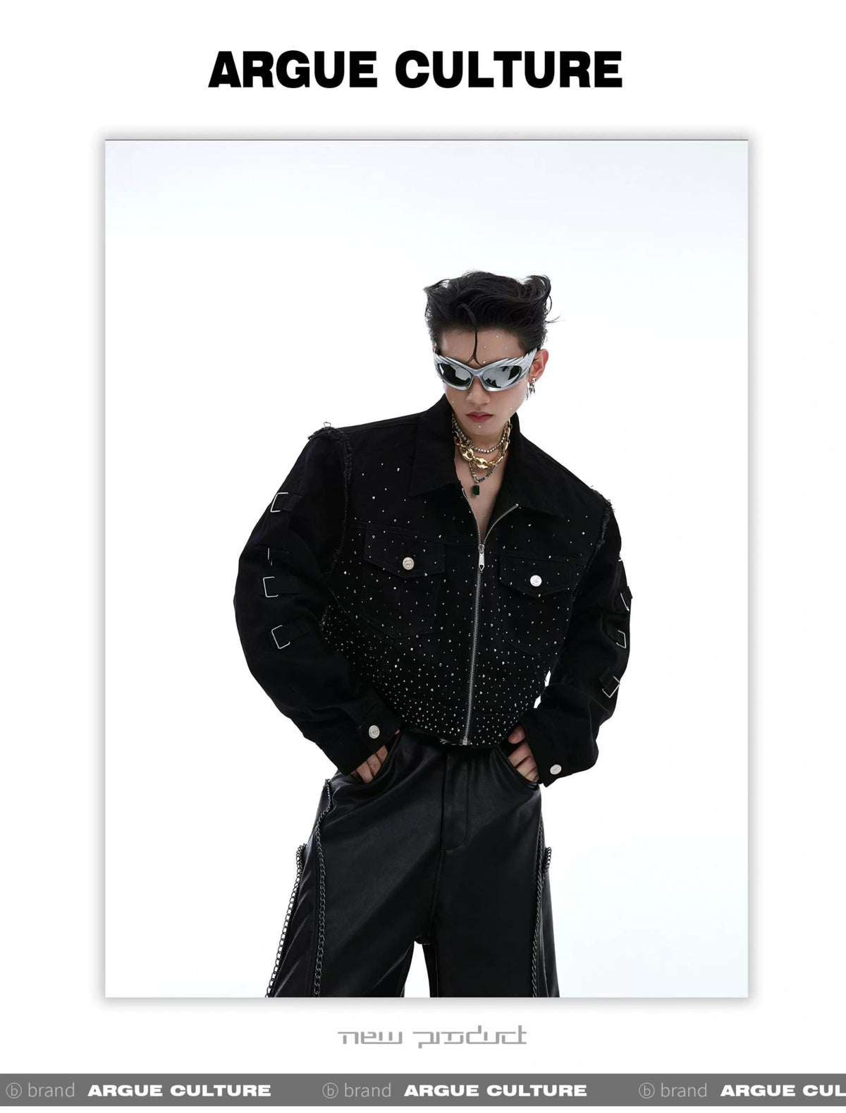 Black Sequin Cropped Jacket with Structured Shoulders - description image 4