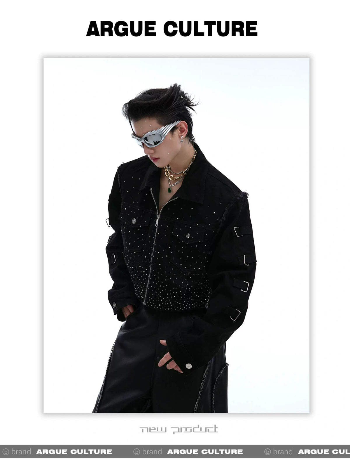 Black Sequin Cropped Jacket with Structured Shoulders - description image 5