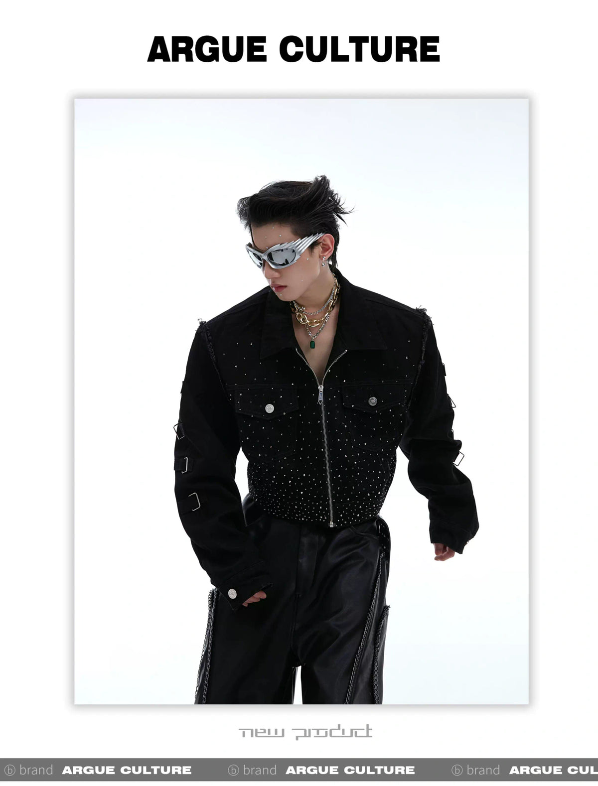 Black Sequin Cropped Jacket with Structured Shoulders - description image 6
