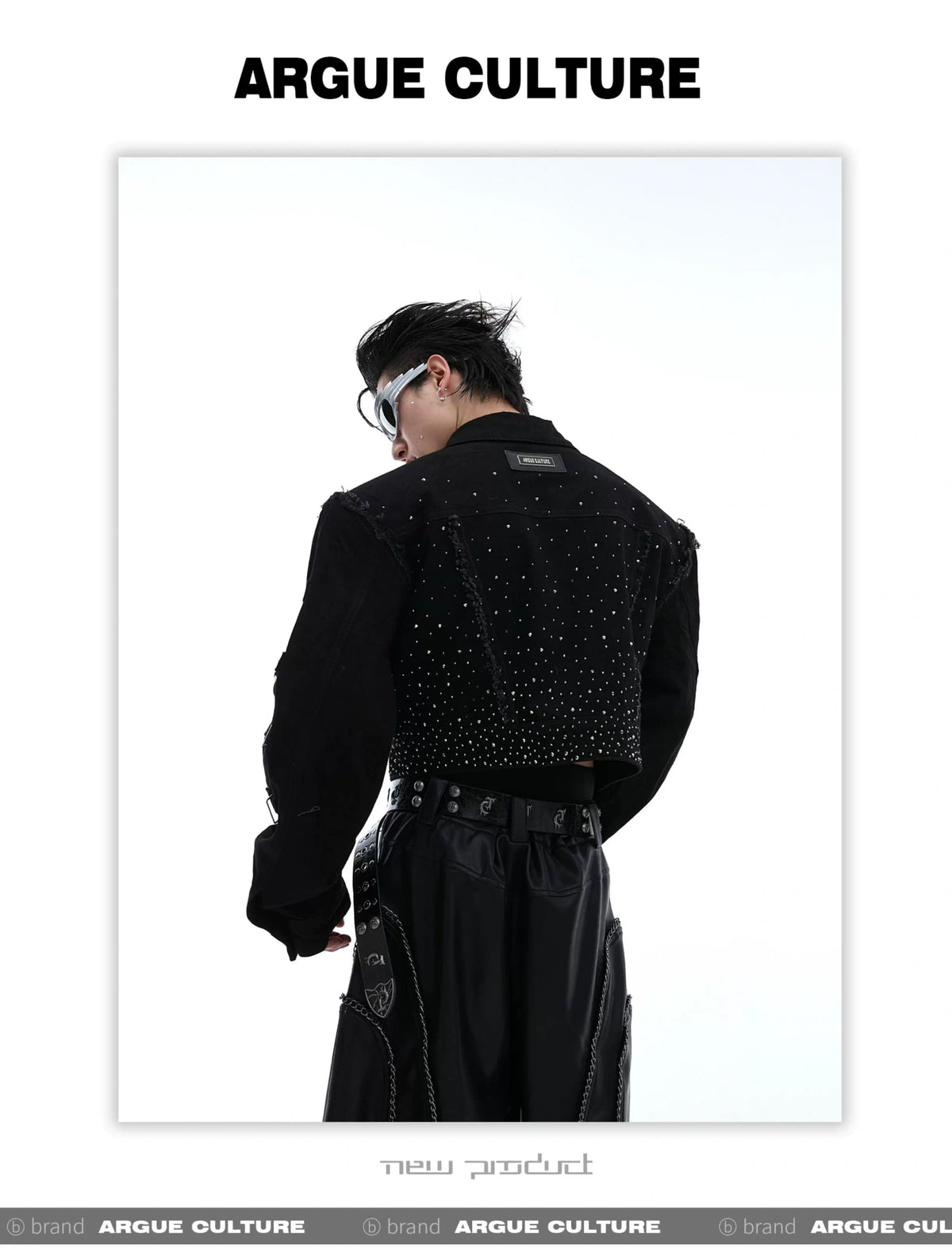 Black Sequin Cropped Jacket with Structured Shoulders - description image 7