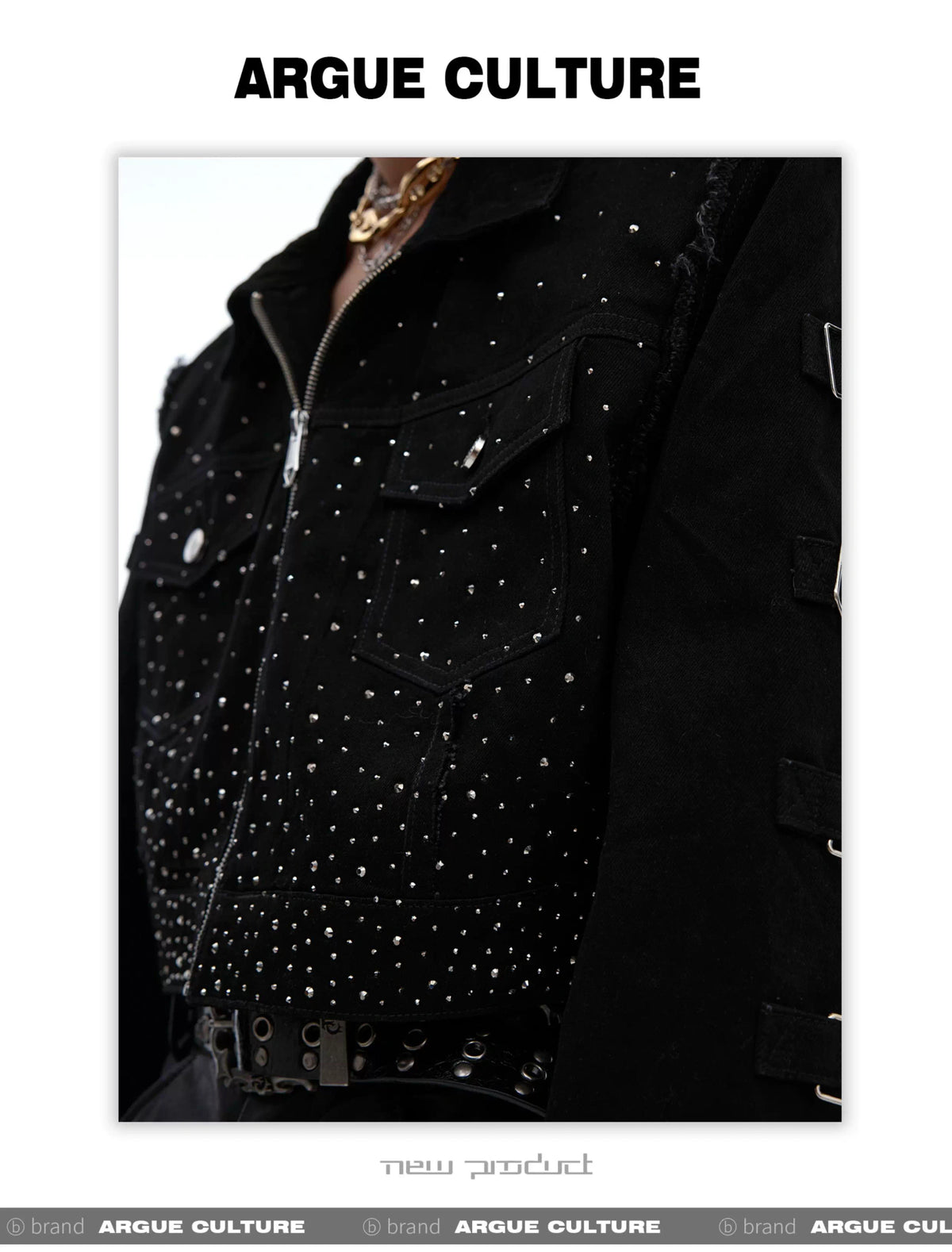 Black Sequin Cropped Jacket with Structured Shoulders - description image 8