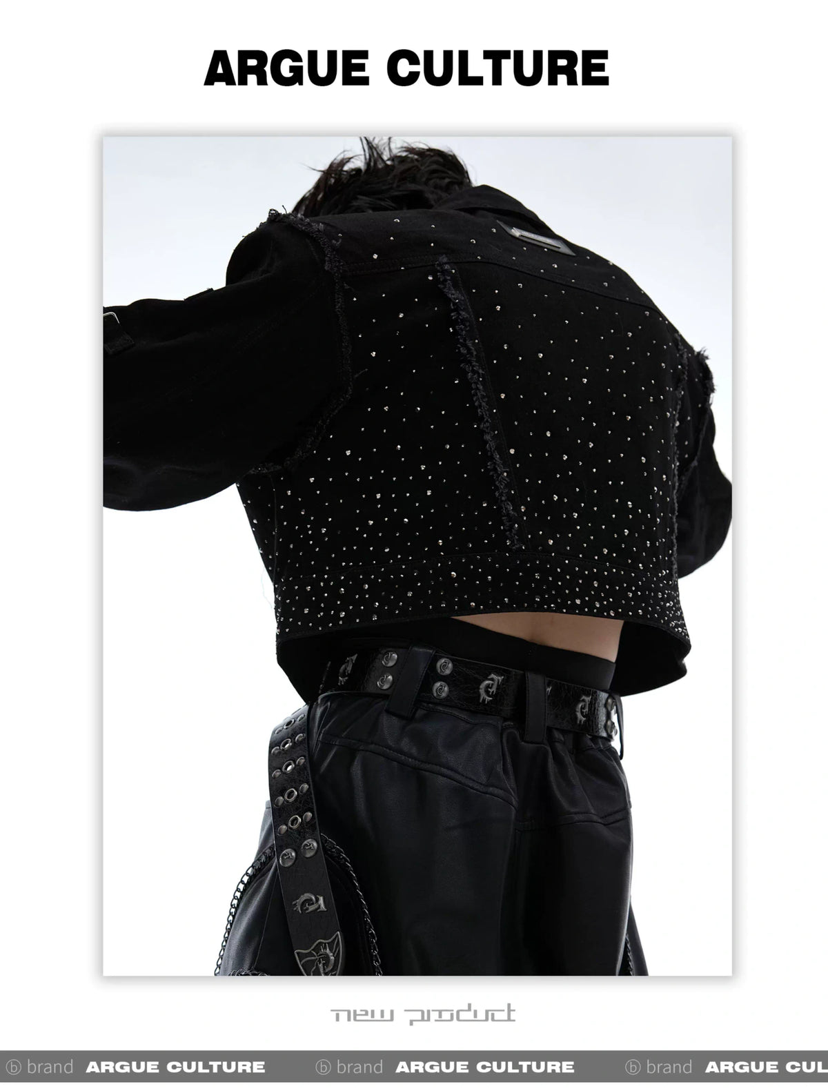 Black Sequin Cropped Jacket with Structured Shoulders - description image 11