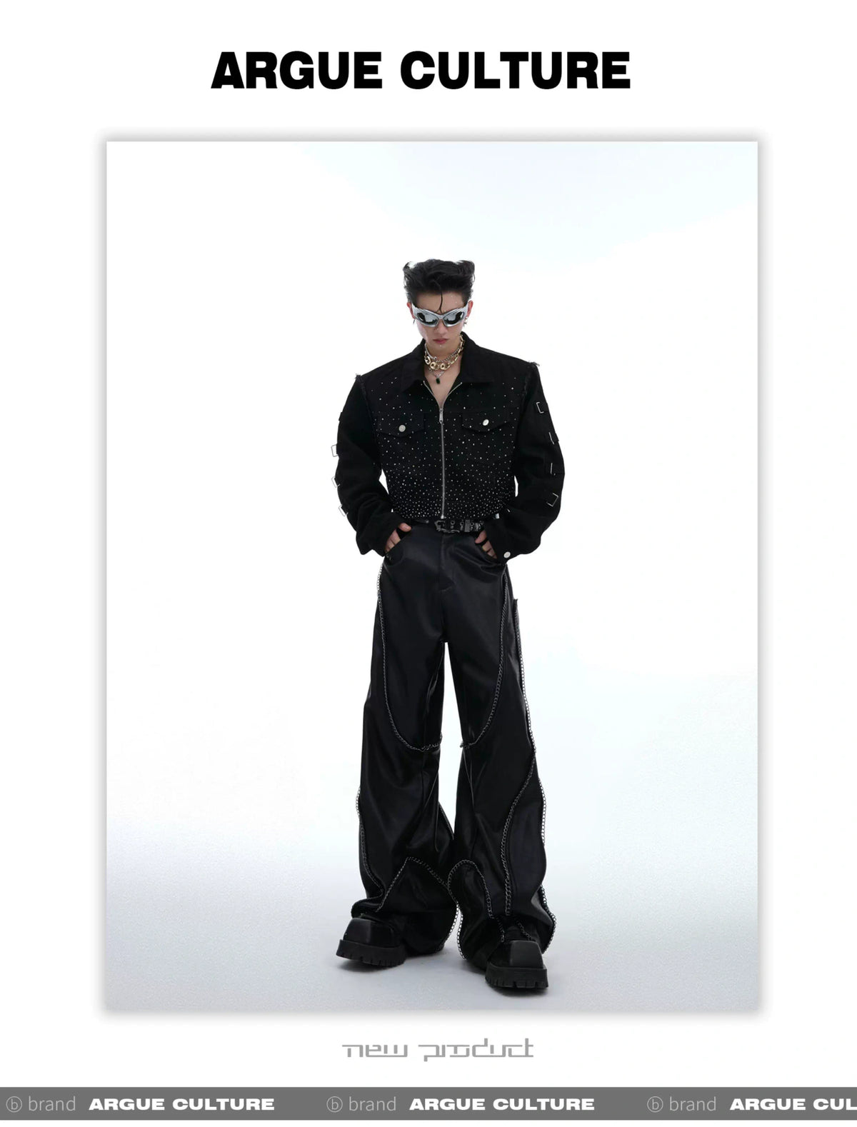 Black Sequin Cropped Jacket with Structured Shoulders - description image 12