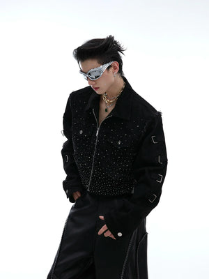 Black Sequin Cropped Jacket with Structured Shoulders - main image 1