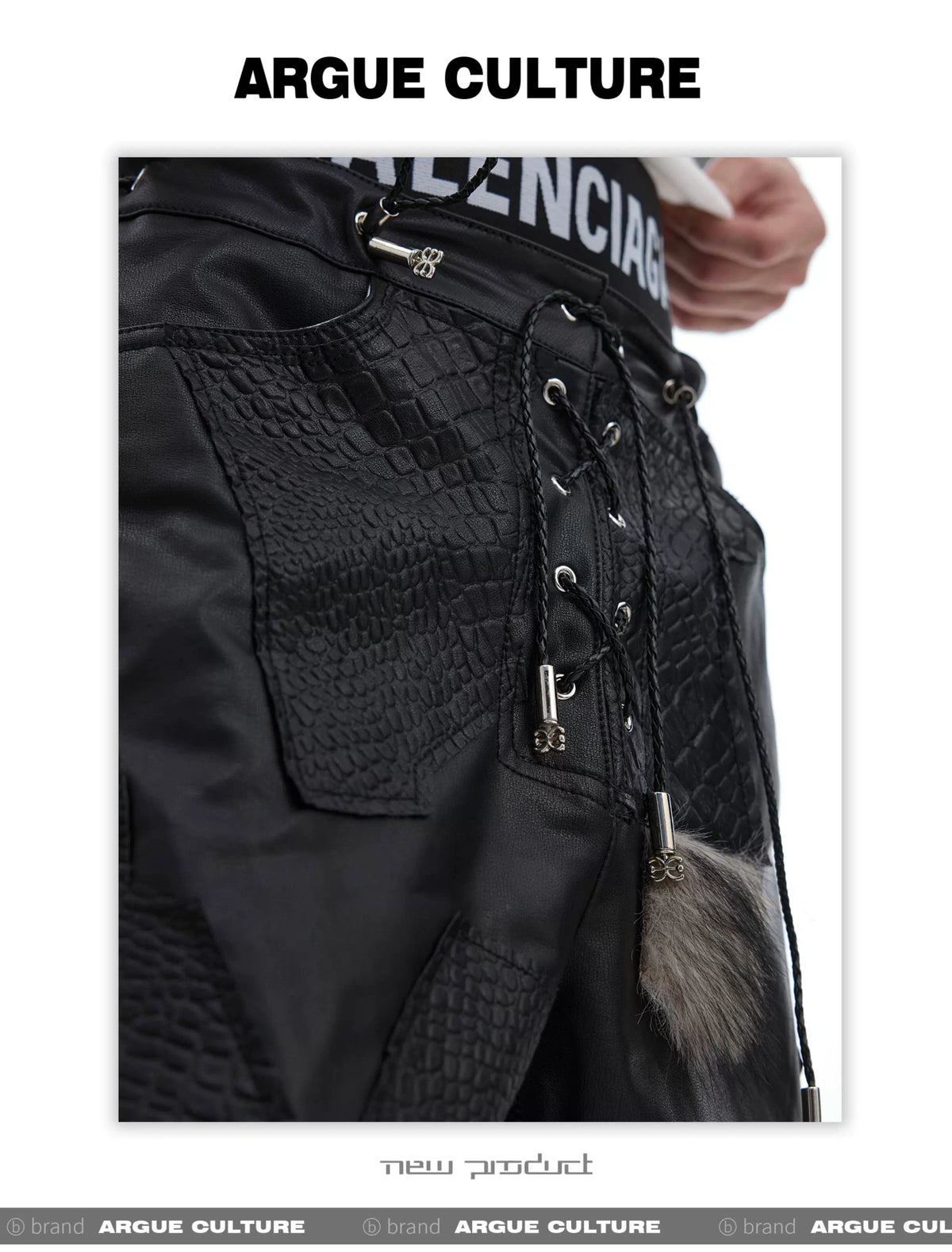 Black PU Patchwork Straight-Leg Pants | Avant-Garde - description image 6