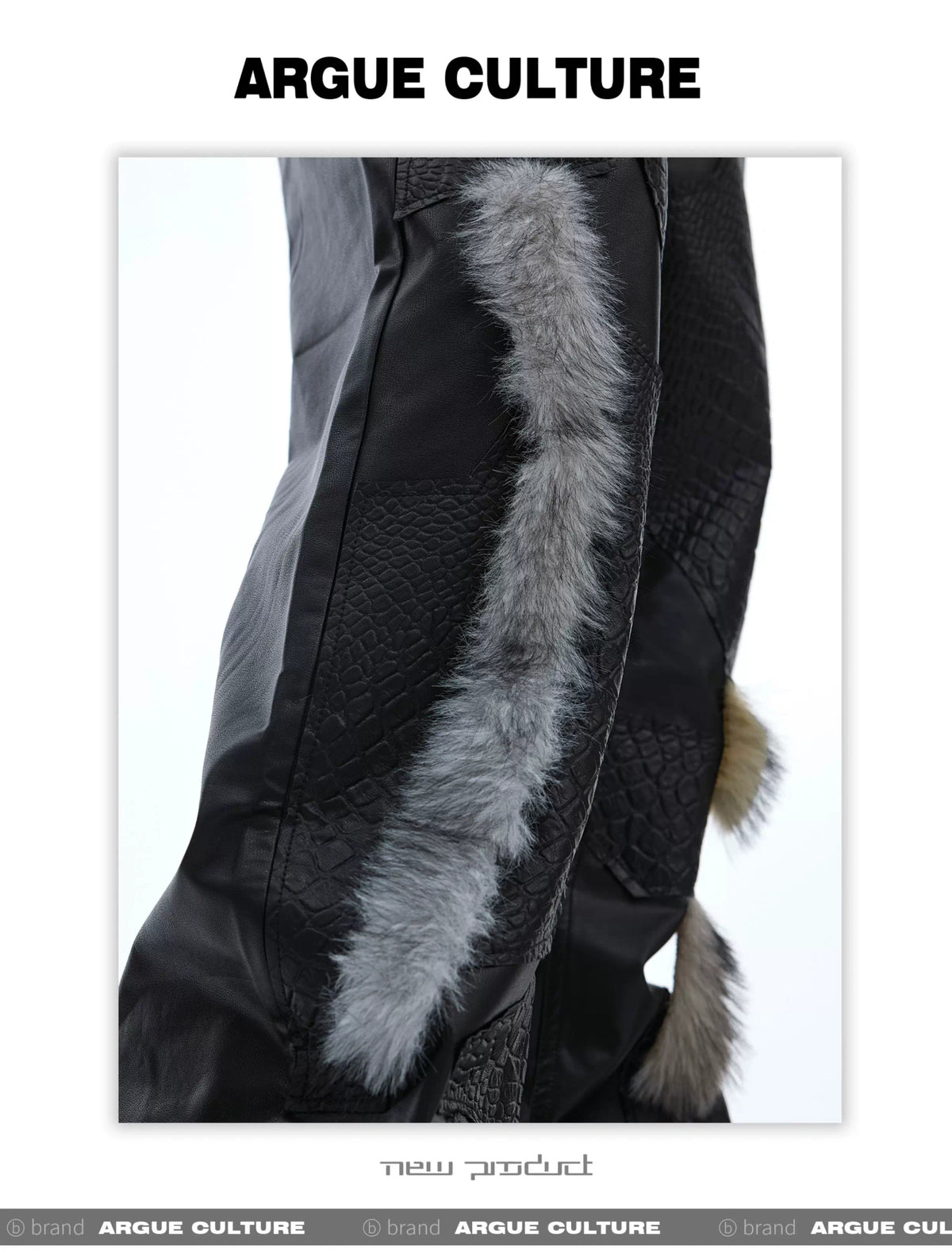 Black PU Patchwork Straight-Leg Pants | Avant-Garde - description image 7