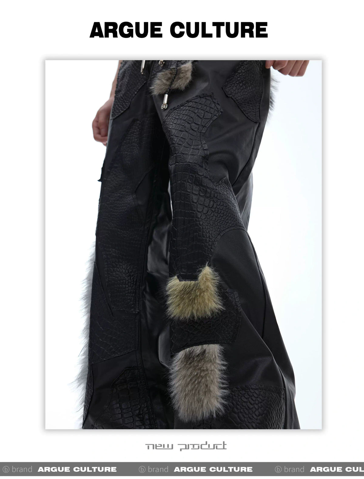 Black PU Patchwork Straight-Leg Pants | Avant-Garde - description image 8