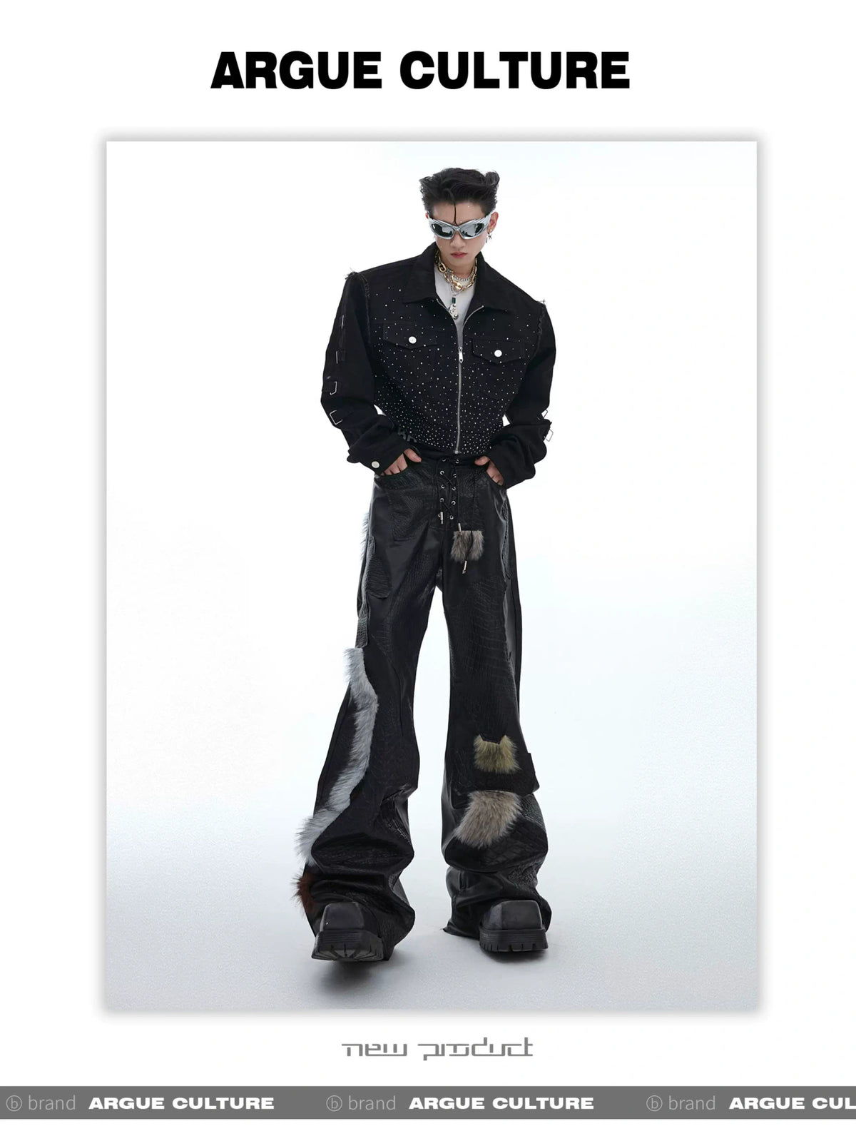 Black PU Patchwork Straight-Leg Pants | Avant-Garde - description image 10
