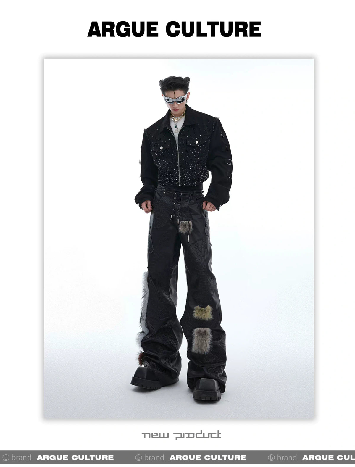 Black PU Patchwork Straight-Leg Pants | Avant-Garde - description image 11