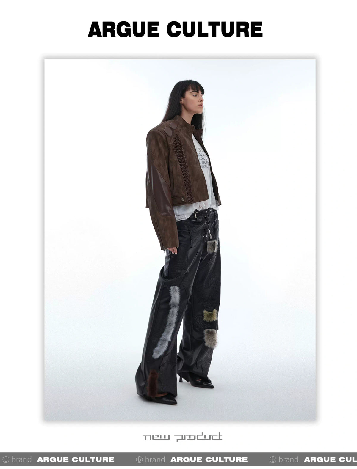 Black PU Patchwork Straight-Leg Pants | Avant-Garde - description image 12
