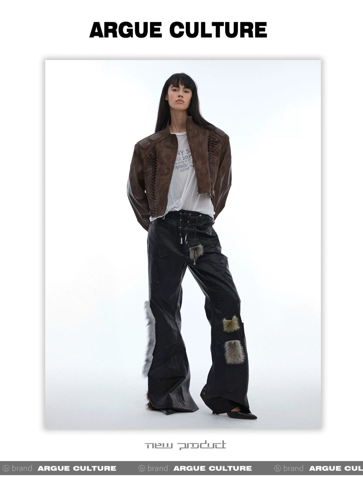 Black PU Patchwork Straight-Leg Pants | Avant-Garde - description image 13