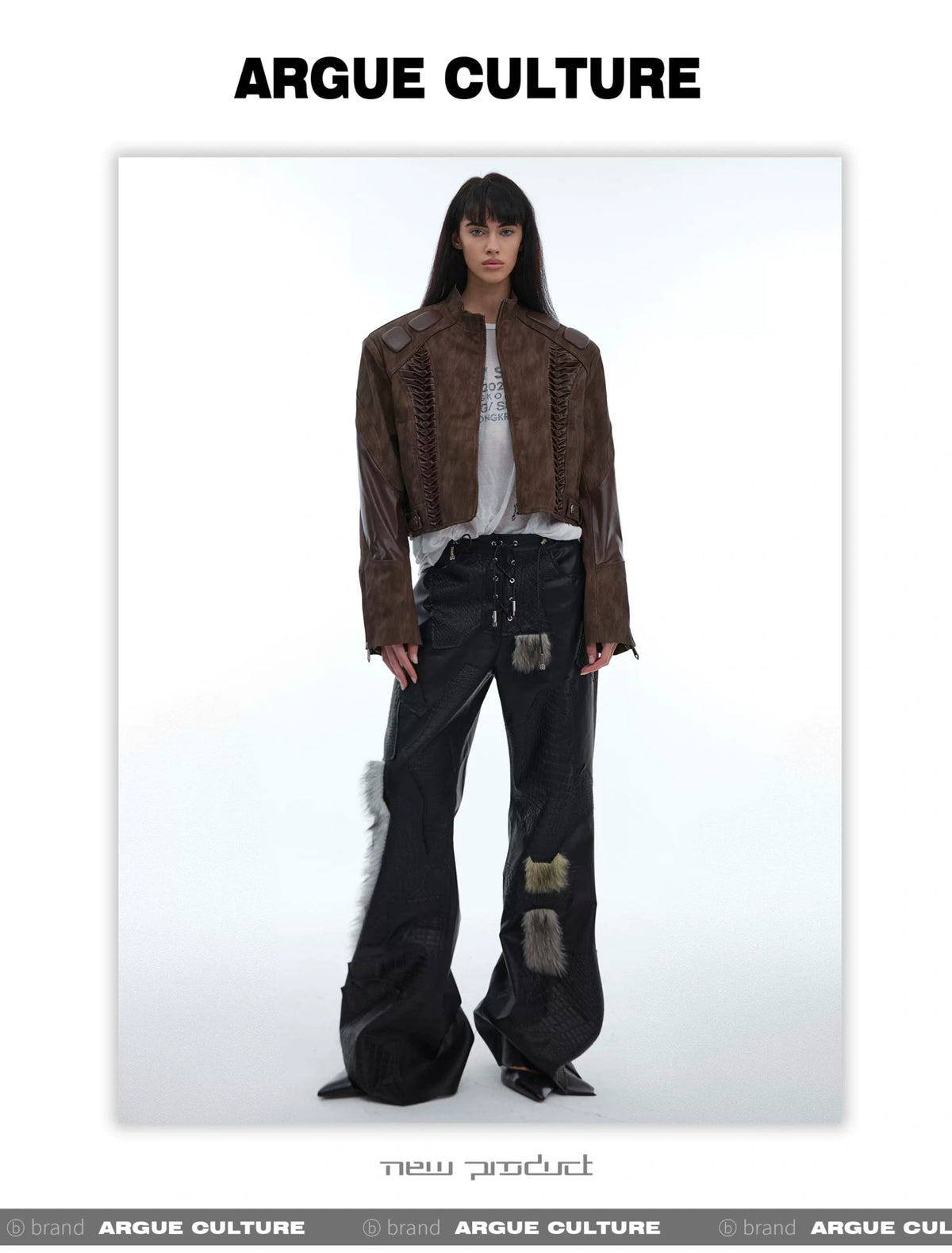 Black PU Patchwork Straight-Leg Pants | Avant-Garde - description image 14