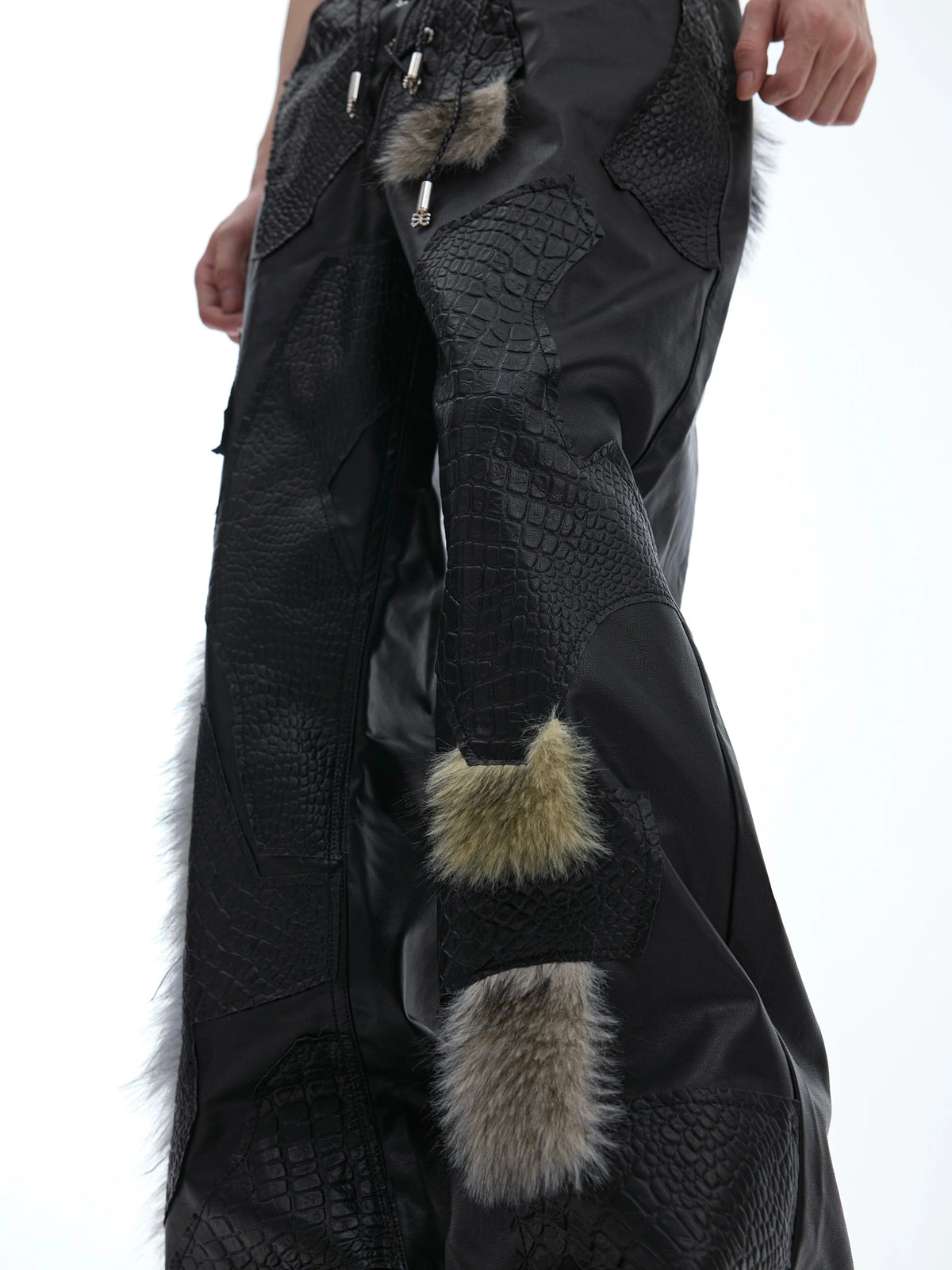 Black PU Patchwork Straight-Leg Pants | Avant-Garde - main image 3
