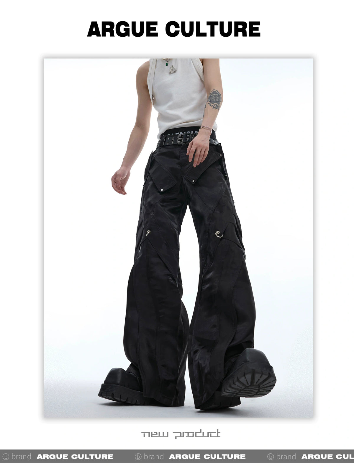 Deconstructed Black Wide-Leg Pants | Argue Culture - description image 1