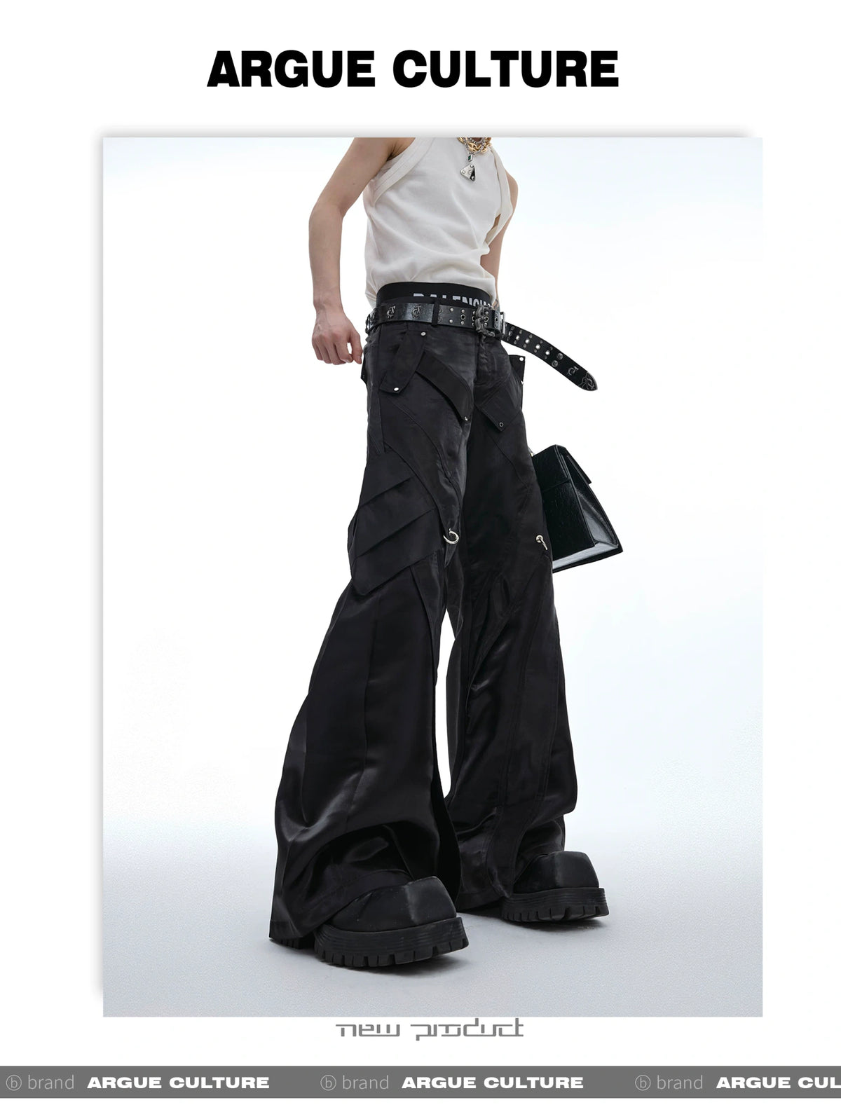 Deconstructed Black Wide-Leg Pants | Argue Culture - description image 2