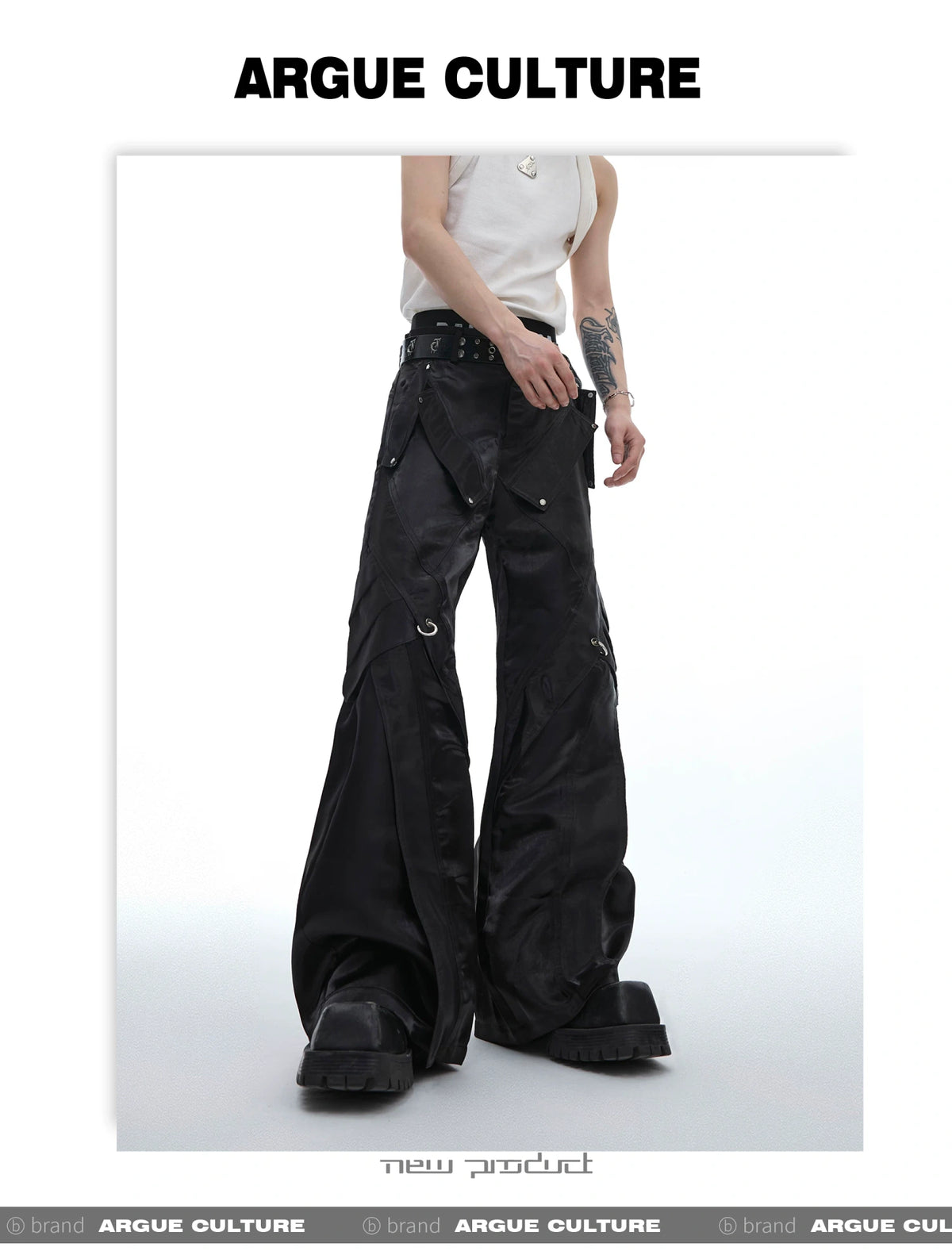 Deconstructed Black Wide-Leg Pants | Argue Culture - description image 4