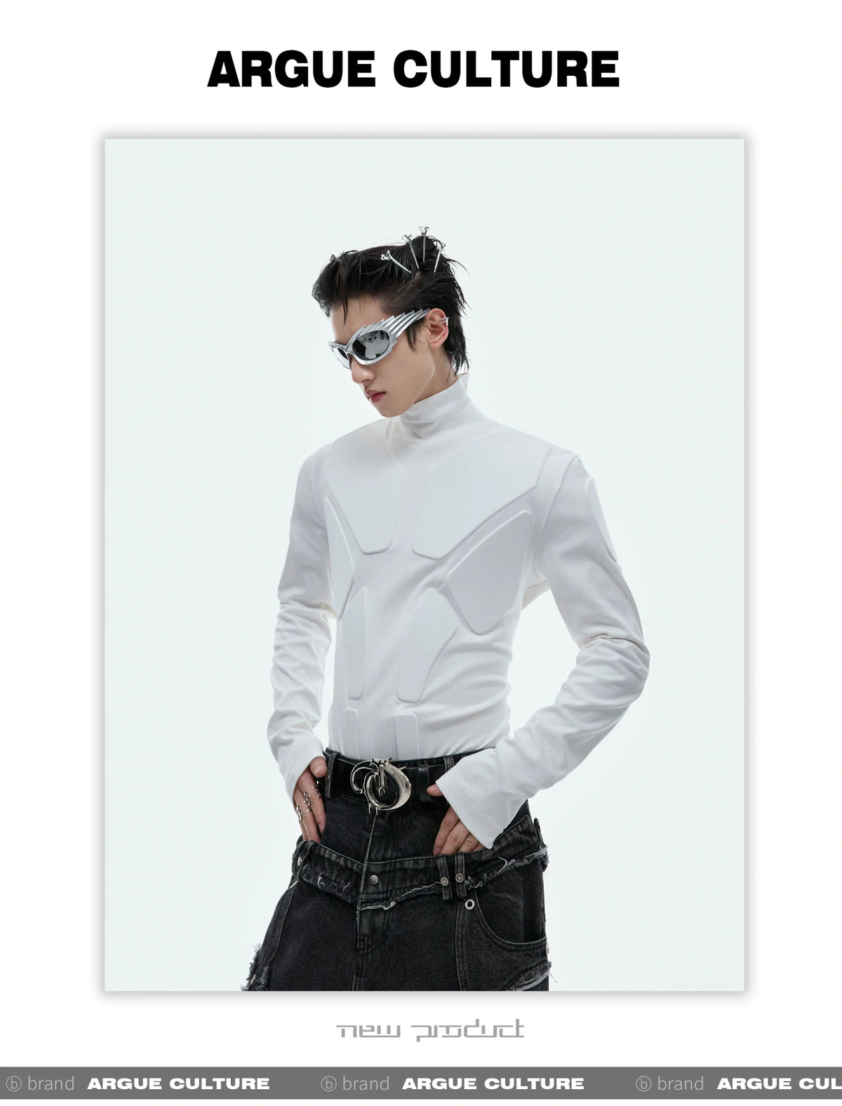 3D Armor Mock-Neck Cotton-Blend Long-Sleeve Top - description image 7