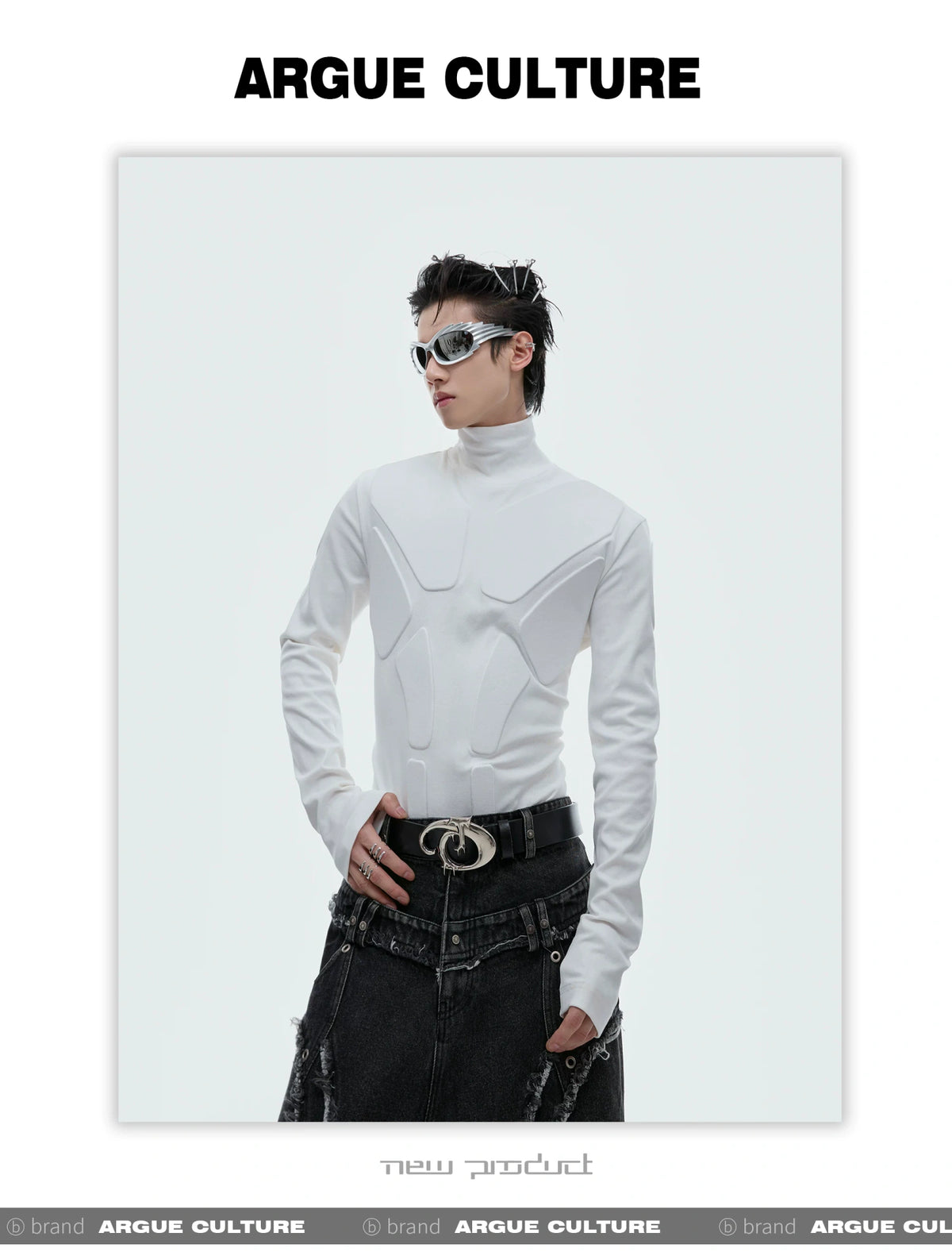 3D Armor Mock-Neck Cotton-Blend Long-Sleeve Top - description image 9