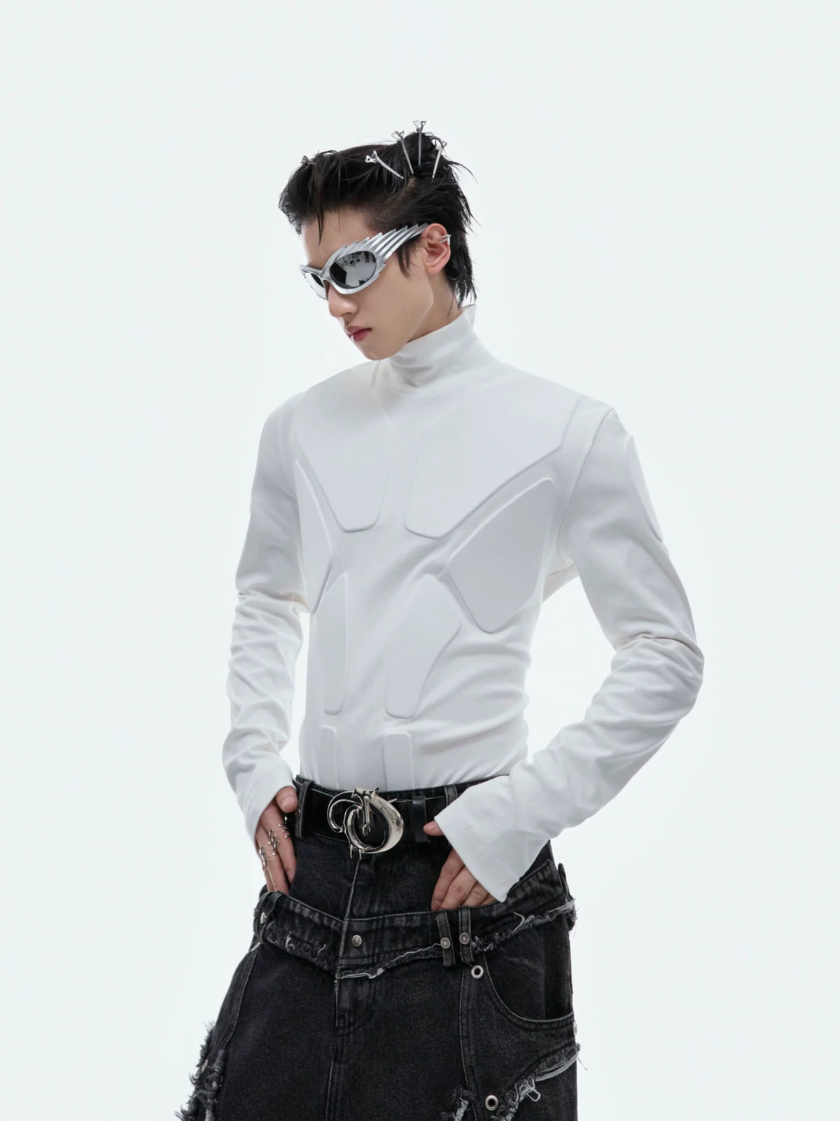 3D Armor Mock-Neck Cotton-Blend Long-Sleeve Top - main image 1