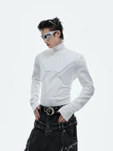 3D Armor Mock-Neck Cotton-Blend Long-Sleeve Top - White Top