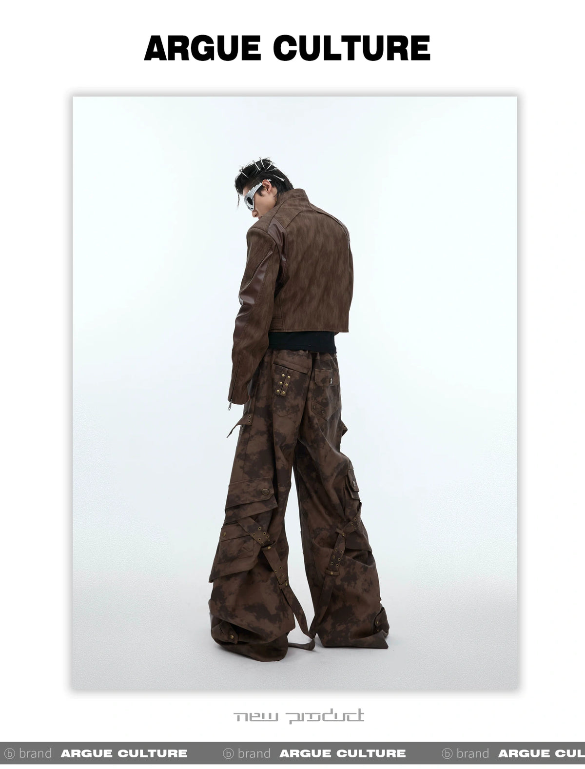Distressed Ink-Blot Wide-Leg Cargo Pants | Streetwear - description image 3