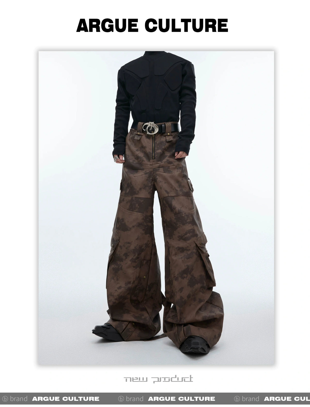 Distressed Ink-Blot Wide-Leg Cargo Pants | Streetwear - description image 4