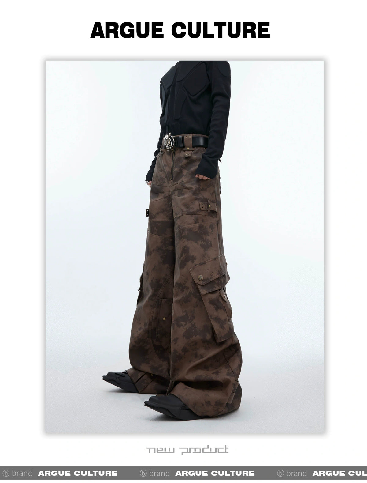 Distressed Ink-Blot Wide-Leg Cargo Pants | Streetwear - description image 5