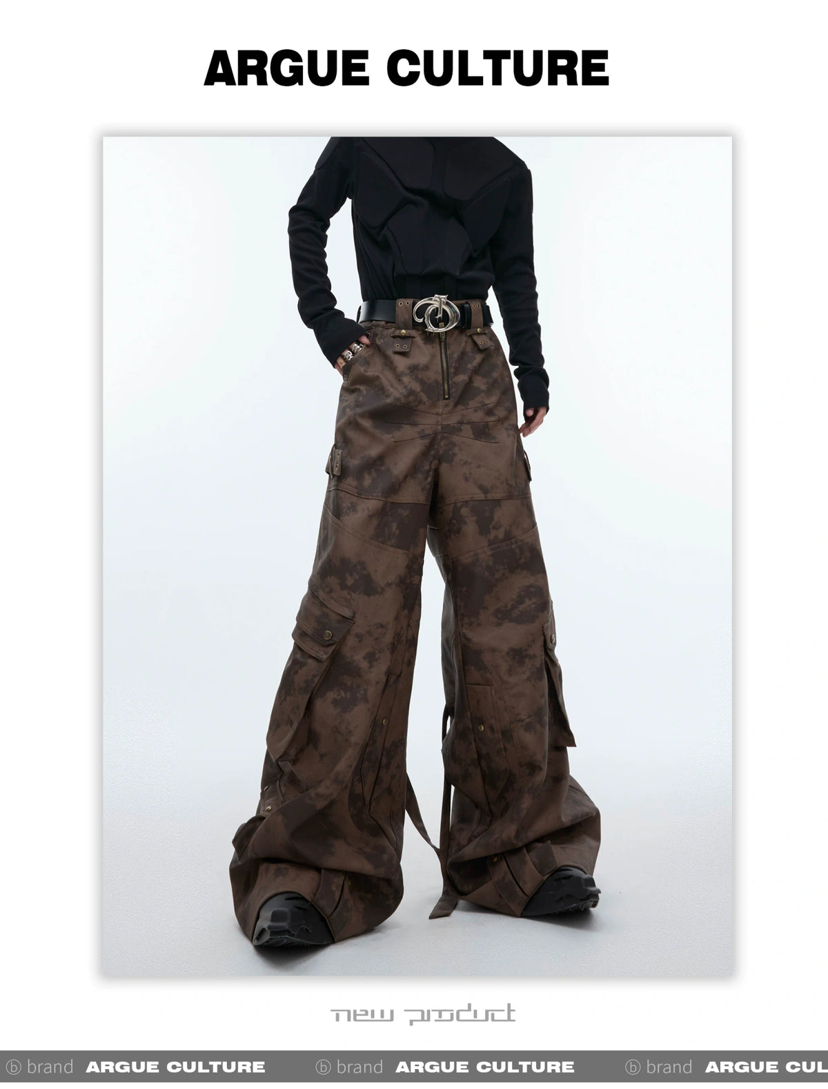 Distressed Ink-Blot Wide-Leg Cargo Pants | Streetwear - description image 6