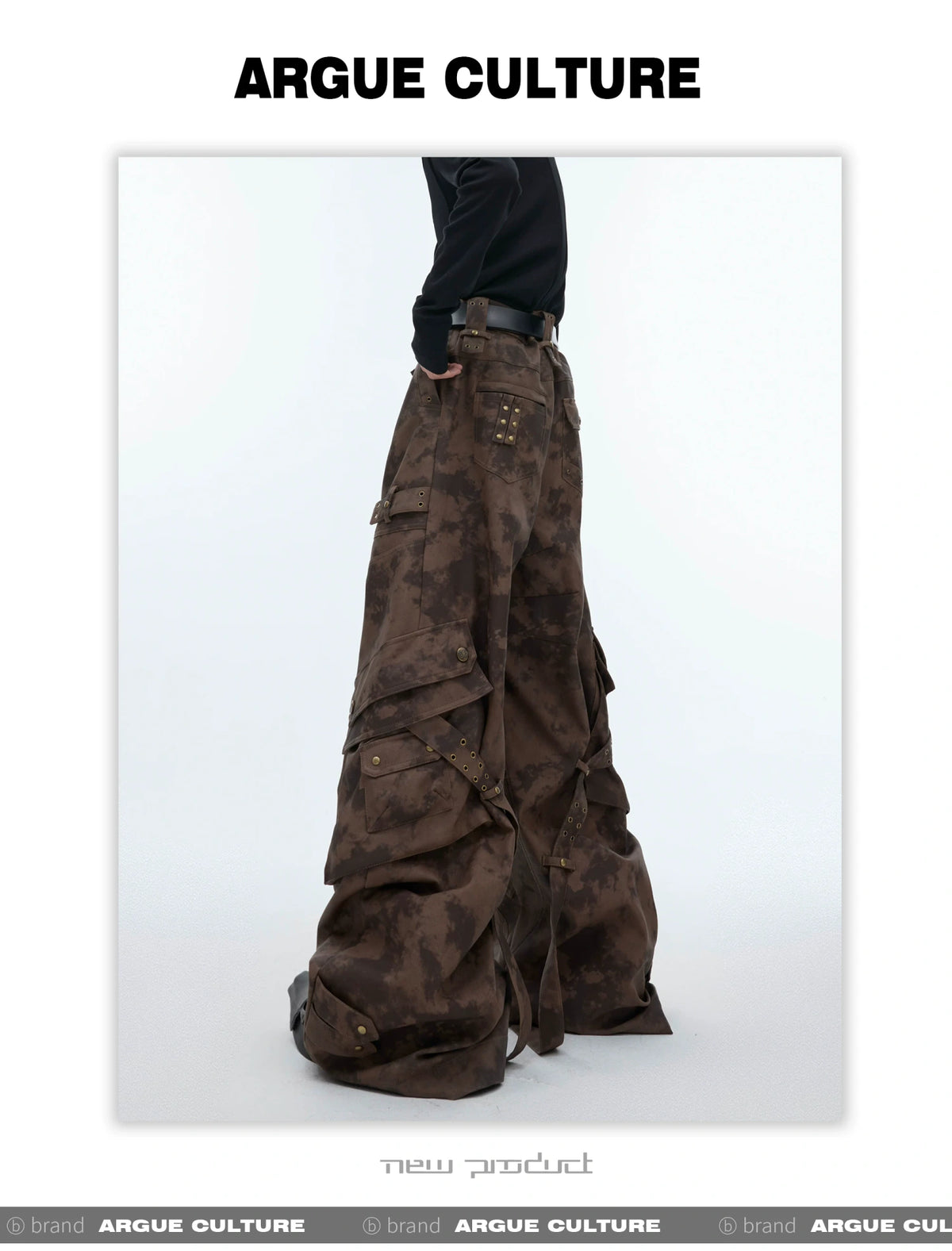 Distressed Ink-Blot Wide-Leg Cargo Pants | Streetwear - description image 11