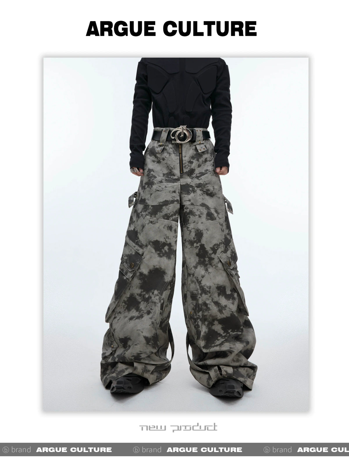 Distressed Ink-Blot Wide-Leg Cargo Pants | Streetwear - description image 13