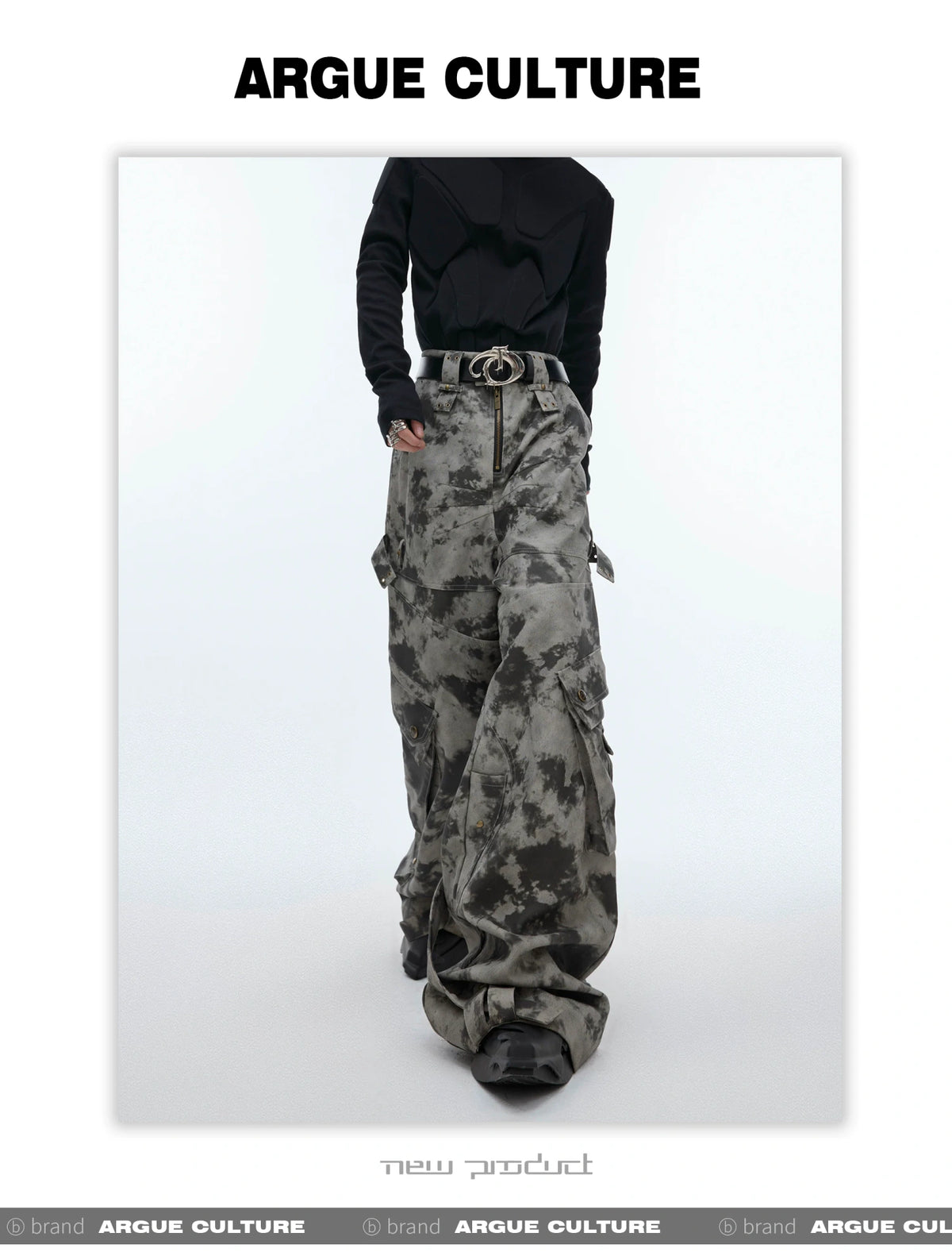 Distressed Ink-Blot Wide-Leg Cargo Pants | Streetwear - description image 15