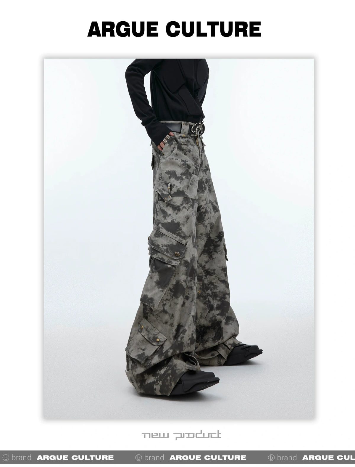 Distressed Ink-Blot Wide-Leg Cargo Pants | Streetwear - description image 16