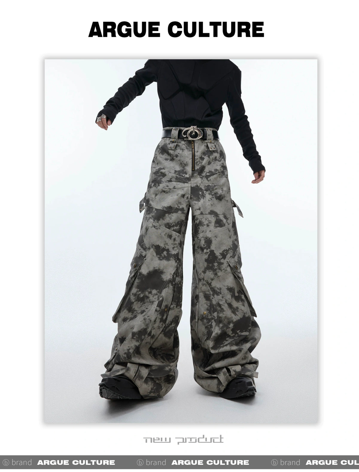 Distressed Ink-Blot Wide-Leg Cargo Pants | Streetwear - description image 17