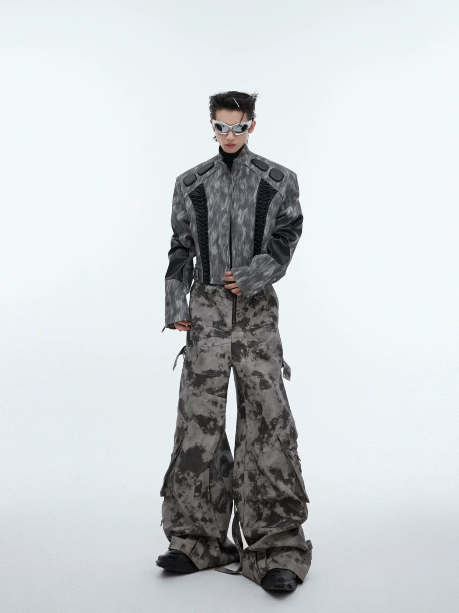 Distressed Ink-Blot Wide-Leg Cargo Pants | Streetwear - main image 5