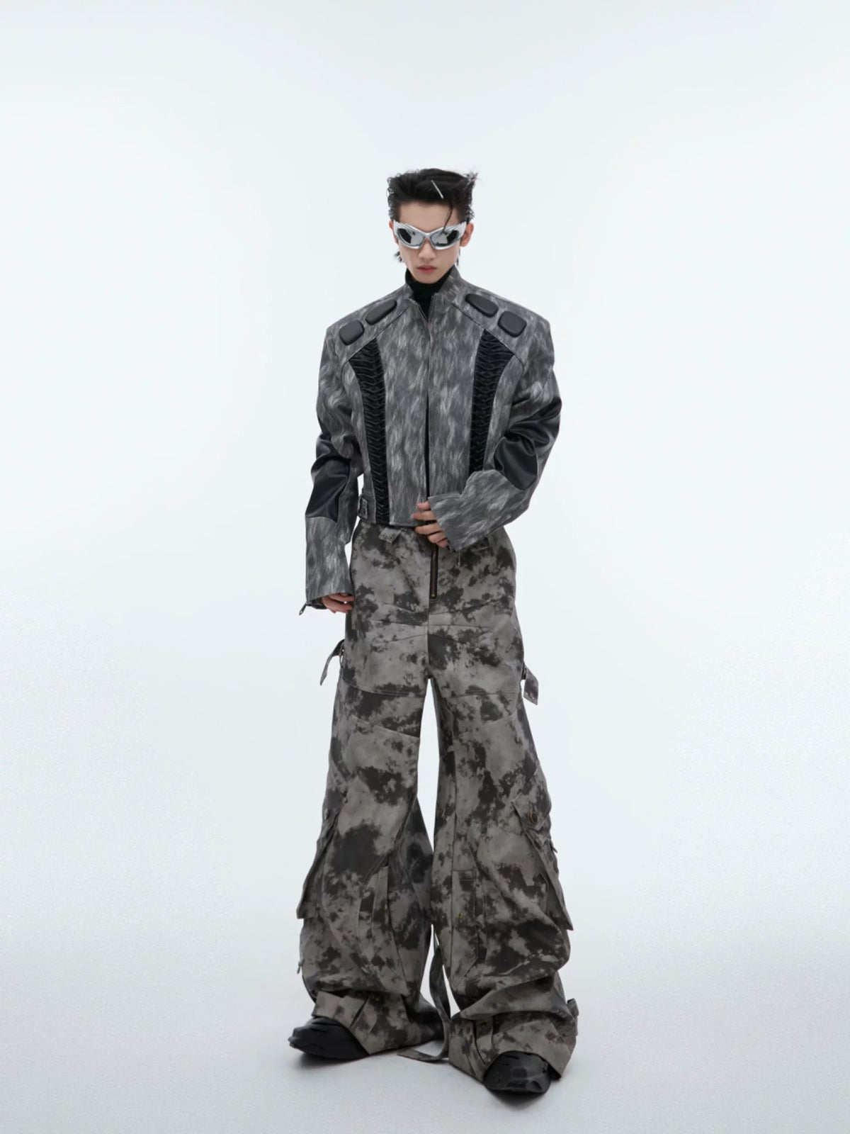Distressed Ink-Blot Wide-Leg Cargo Pants | Streetwear - main image 5