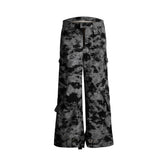 Distressed Ink-Blot Wide-Leg Cargo Pants | Streetwear - Gray