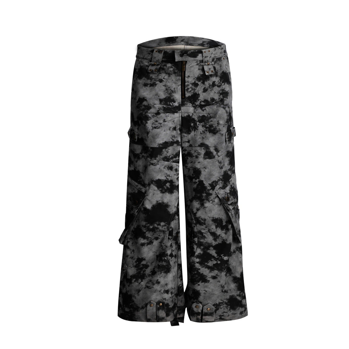 Distressed Ink-Blot Wide-Leg Cargo Pants | Streetwear - Gray