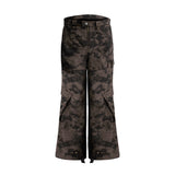 Distressed Ink-Blot Wide-Leg Cargo Pants | Streetwear - Yellow