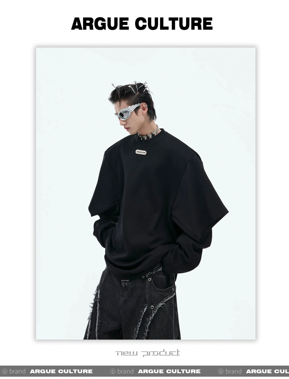 Deconstructed Two-Layer Crewneck Sweatshirt | ARGUE - description image 3