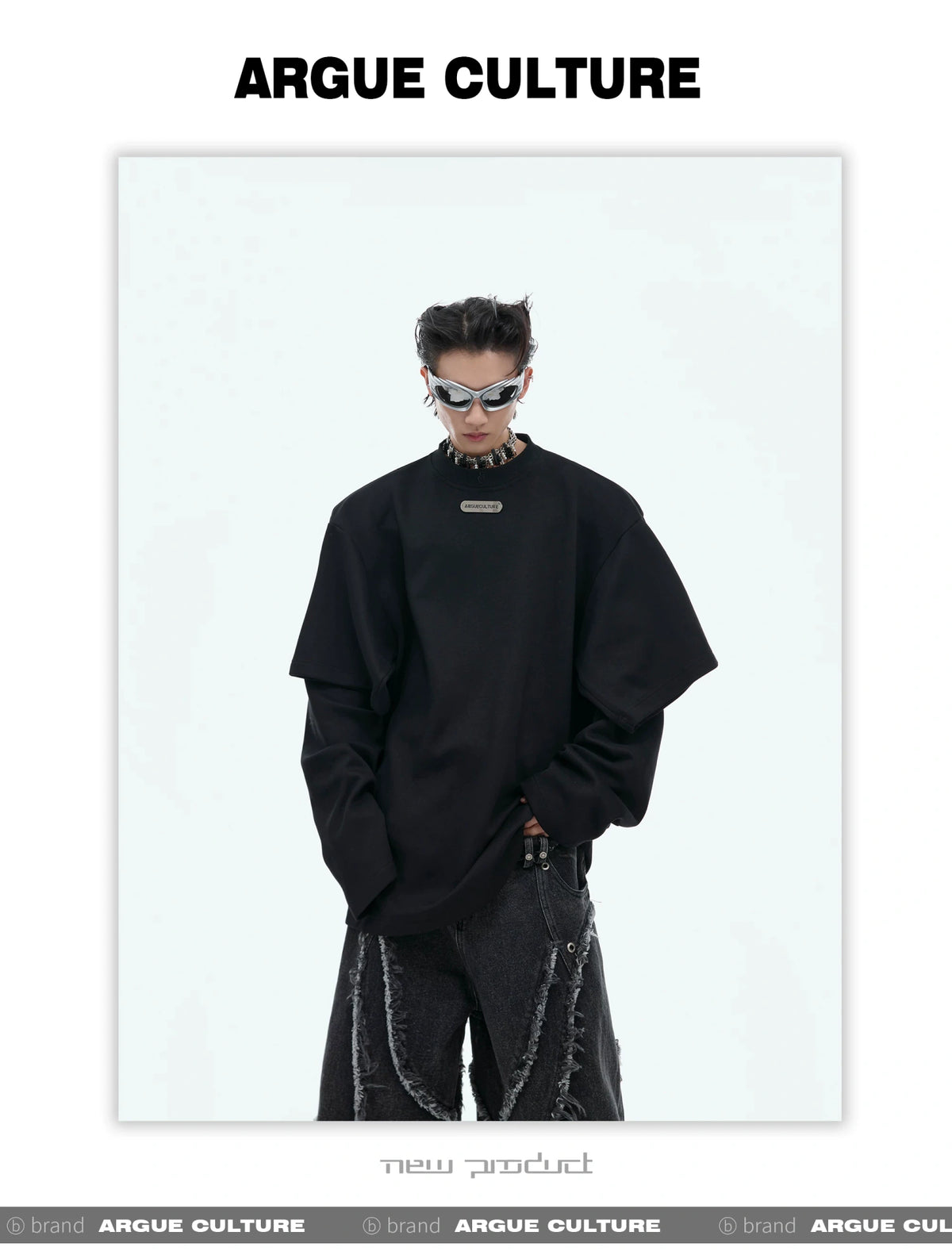 Deconstructed Two-Layer Crewneck Sweatshirt | ARGUE - description image 8