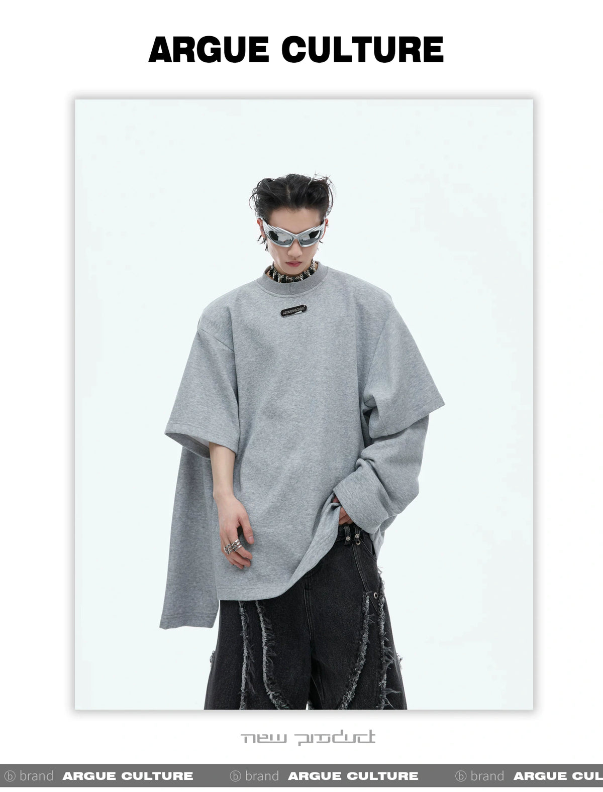 Deconstructed Two-Layer Crewneck Sweatshirt | ARGUE - description image 9