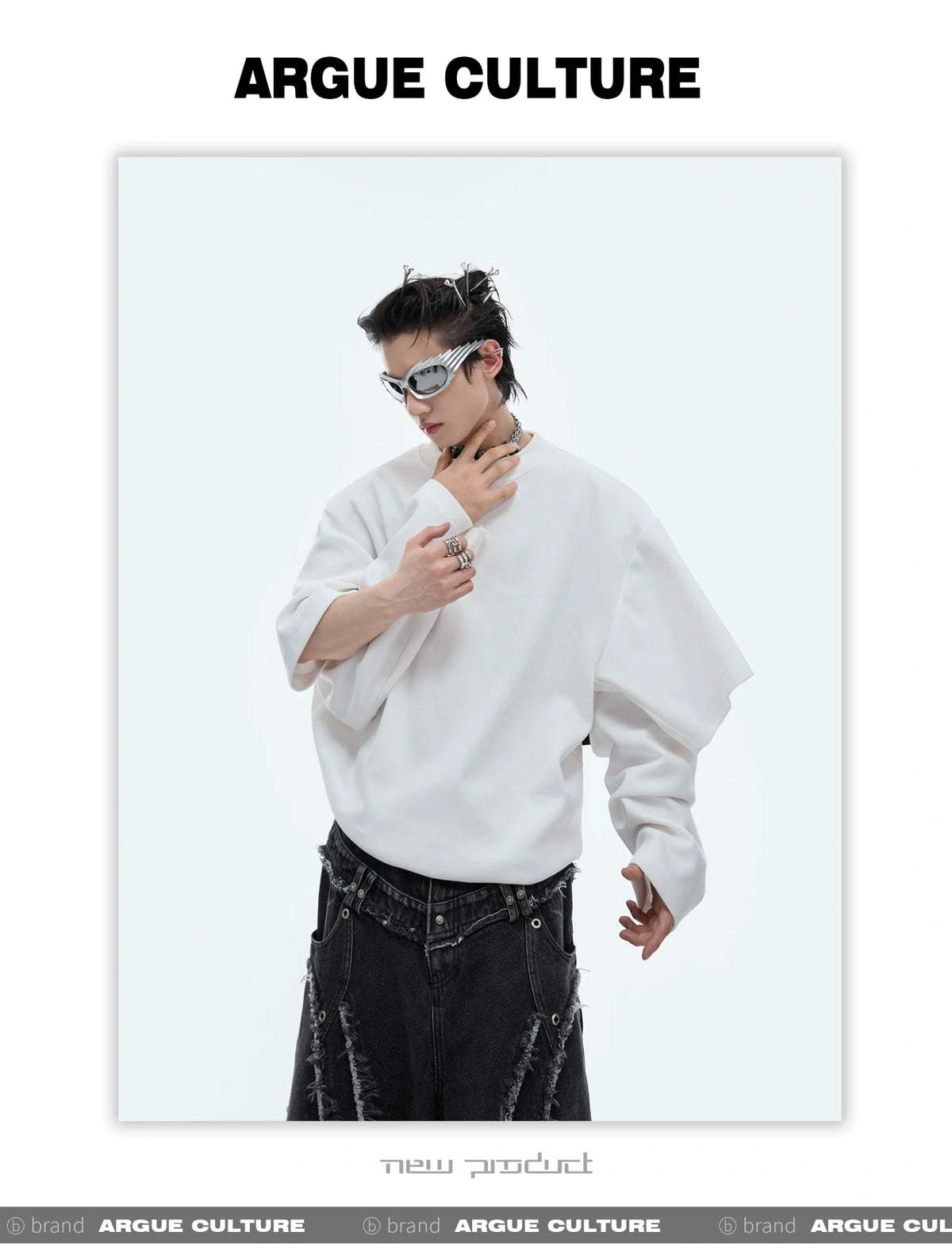 Deconstructed Two-Layer Crewneck Sweatshirt | ARGUE - description image 13