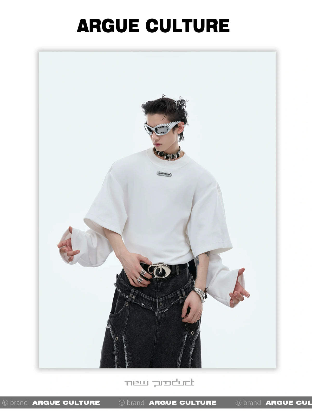 Deconstructed Two-Layer Crewneck Sweatshirt | ARGUE - description image 14