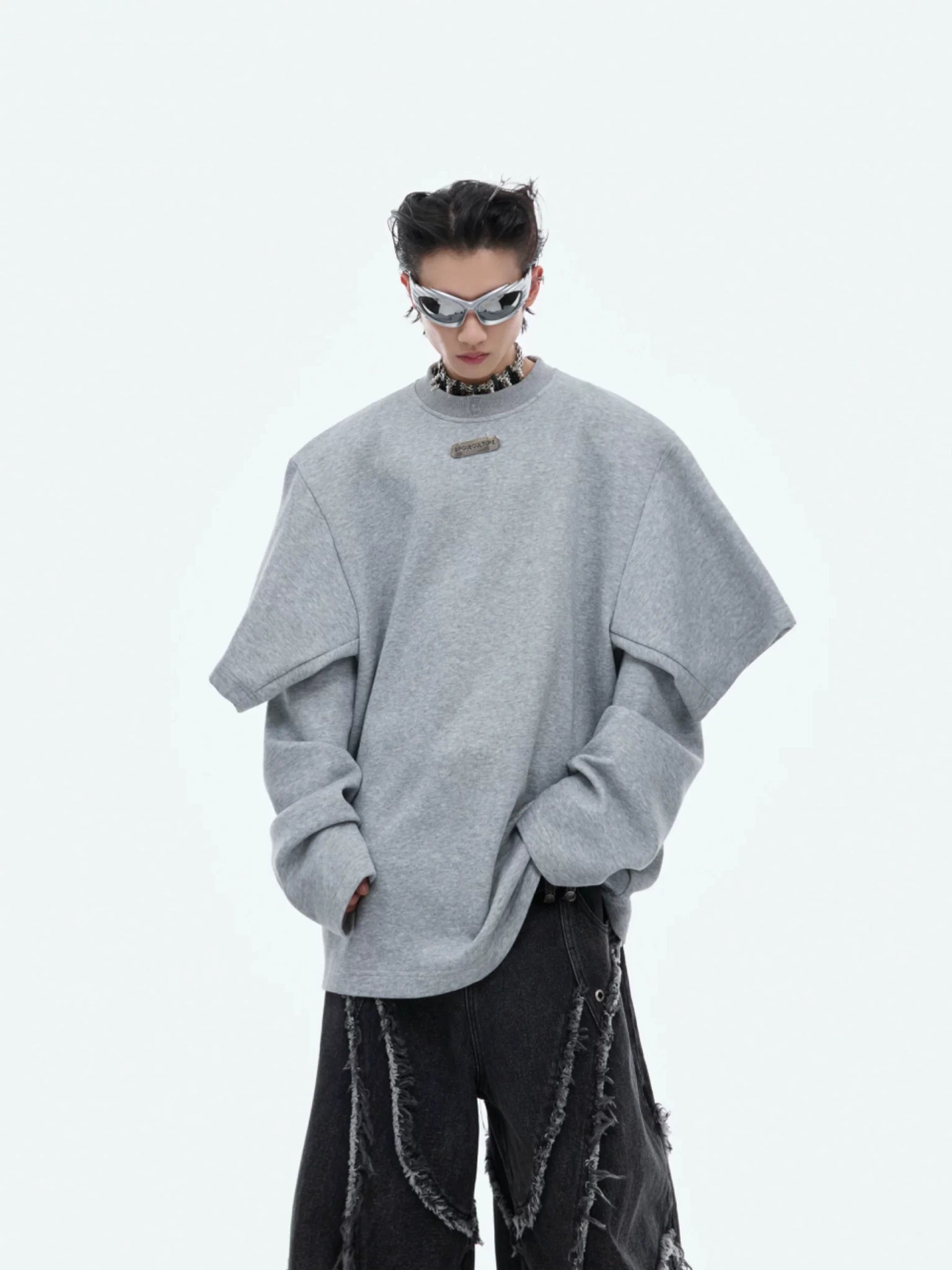 Deconstructed Two-Layer Crewneck Sweatshirt | ARGUE - main image 3